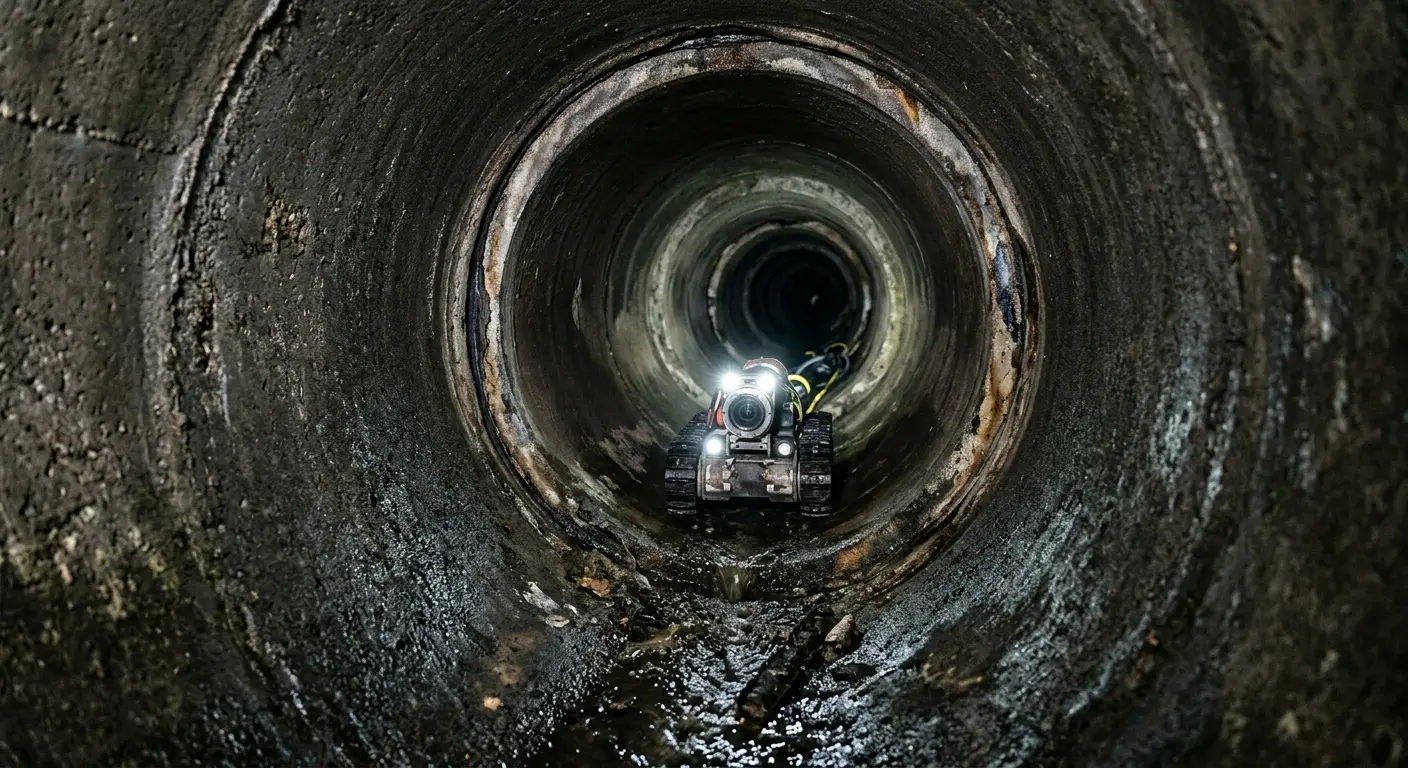 Robotic sewer camera inspecting pipe interior for Sewer Line Cleaning in East Donegal
